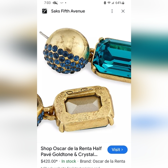 NWOT Rare. Autentic. Half Pavé Crystal Drop Earrings by Oscar de la Renta - Picture 8 of 10